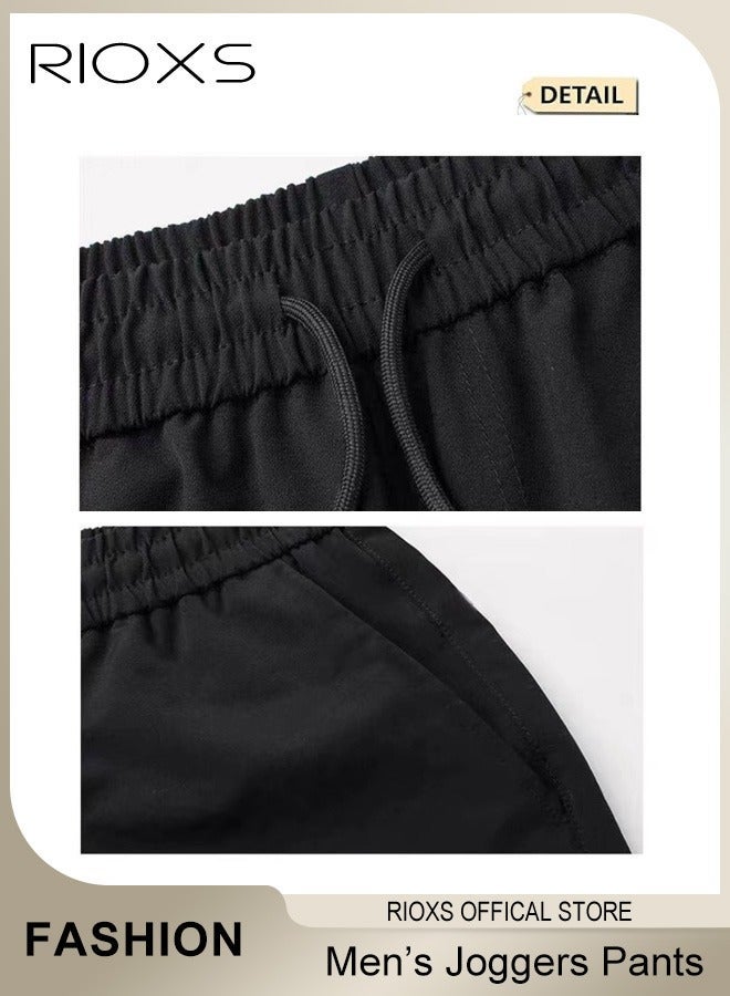 RIOXS Men's Sport Casual Pants, Athletic Workout Jogger Sweatpants For Men, Drawstring Trouser Tapered Pant With Side Pockets, Regular Fit Trousers, Tapered Joggering Pants With Snug Ankle Cuffs, Elastic Gym Pants, Men's Slacks For Training/ Running/ Exercising-Black Joggers Pants - Image 2