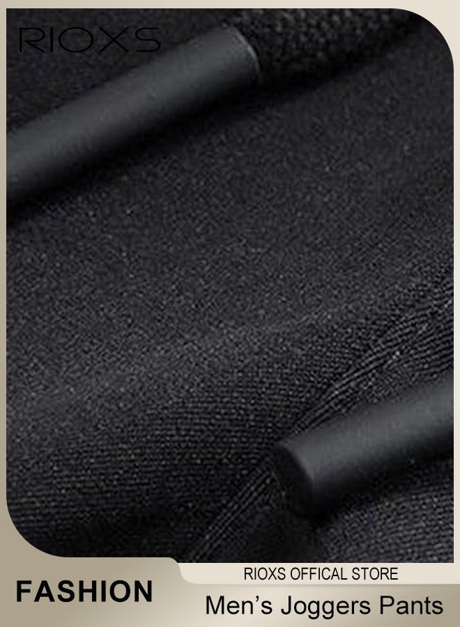 RIOXS Men's Sport Casual Pants, Athletic Workout Jogger Sweatpants For Men, Drawstring Trouser Tapered Pant With Side Pockets, Regular Fit Trousers, Tapered Joggering Pants With Snug Ankle Cuffs, Elastic Gym Pants, Men's Slacks For Training/ Running/ Exercising-Black Joggers Pants - Image 4