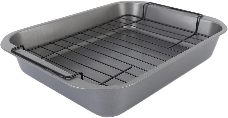Nonstick Roaster with Rack, Carbon Steel Rectangular Roasting Pan, Oven Baking Tray with Nonstick Coating, Heat Roasting Tray for Turkey Chicken Beef, Includes Rack for O - Image 5