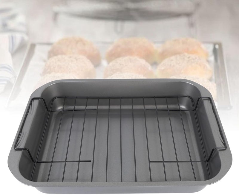 Nonstick Roaster with Rack, Carbon Steel Rectangular Roasting Pan, Oven Baking Tray with Nonstick Coating, Heat Roasting Tray for Turkey Chicken Beef, Includes Rack for O - Image 2