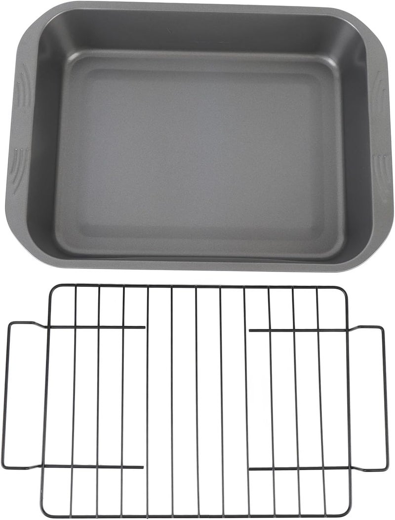 Nonstick Roaster with Rack, Carbon Steel Rectangular Roasting Pan, Oven Baking Tray with Nonstick Coating, Heat Roasting Tray for Turkey Chicken Beef, Includes Rack for O - Image 1