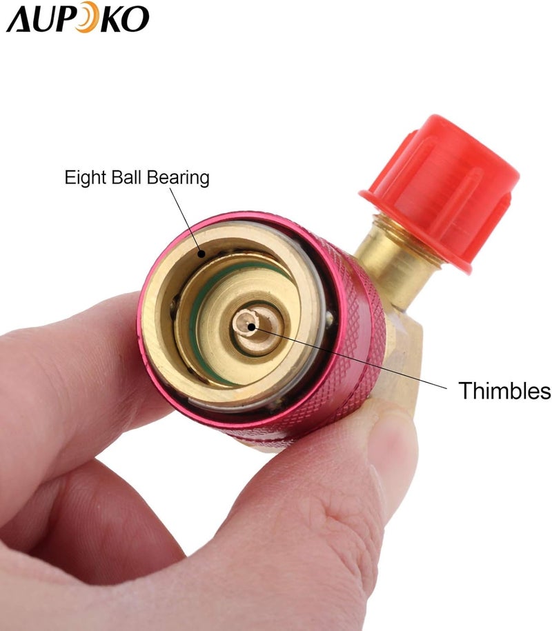 Aupoko R12 to R134A Conversion Quick Connect Coupler Kit, High/Low Side 90 Degree Angle Quick Coupler Manifold Gauge Set with R134A 1/2" Female x 1/4" SAE Male Tank Adapter - Image 4