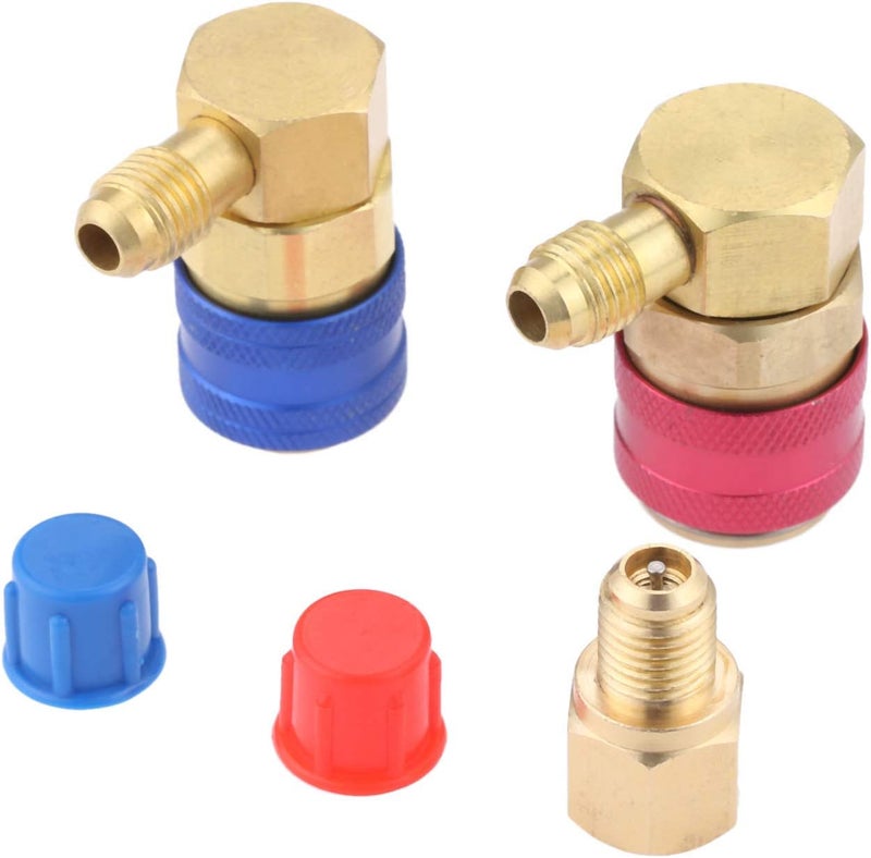 Aupoko R12 to R134A Conversion Quick Connect Coupler Kit, High/Low Side 90 Degree Angle Quick Coupler Manifold Gauge Set with R134A 1/2" Female x 1/4" SAE Male Tank Adapter - Image 1