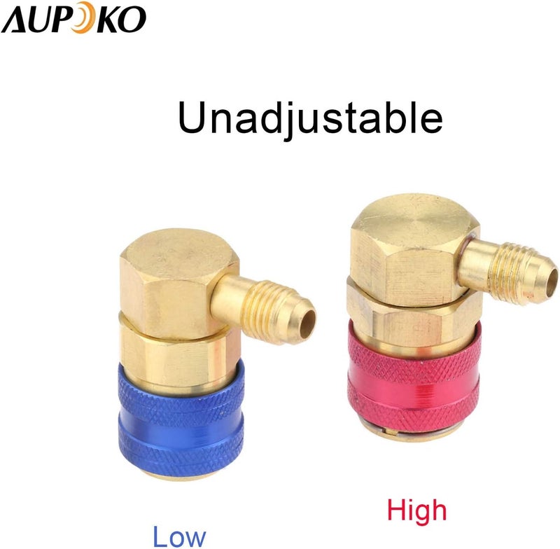 Aupoko R12 to R134A Conversion Quick Connect Coupler Kit, High/Low Side 90 Degree Angle Quick Coupler Manifold Gauge Set with R134A 1/2" Female x 1/4" SAE Male Tank Adapter - Image 2