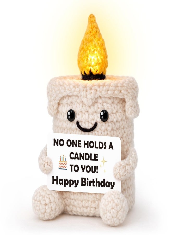 BVXFR Birthday Gifts for Women Men Mom Dad Happy Birthday Gifts for Best Friend Sister Boyfriend Girlfriend Bday Decorations Gift for 16th 18th 21st 40th 50th 60th Handmade Crochet Light Up Candle - Image 1