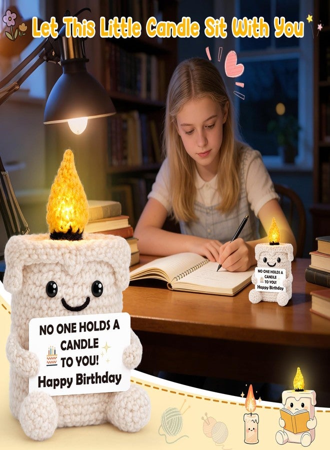 BVXFR Birthday Gifts for Women Men Mom Dad Happy Birthday Gifts for Best Friend Sister Boyfriend Girlfriend Bday Decorations Gift for 16th 18th 21st 40th 50th 60th Handmade Crochet Light Up Candle - Image 5