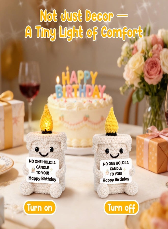 BVXFR Birthday Gifts for Women Men Mom Dad Happy Birthday Gifts for Best Friend Sister Boyfriend Girlfriend Bday Decorations Gift for 16th 18th 21st 40th 50th 60th Handmade Crochet Light Up Candle - Image 2