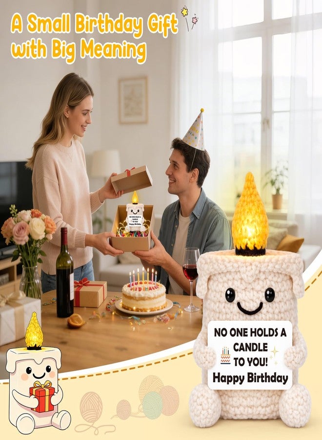 BVXFR Birthday Gifts for Women Men Mom Dad Happy Birthday Gifts for Best Friend Sister Boyfriend Girlfriend Bday Decorations Gift for 16th 18th 21st 40th 50th 60th Handmade Crochet Light Up Candle - Image 4
