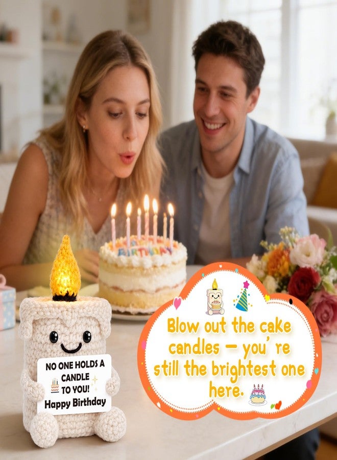 BVXFR Birthday Gifts for Women Men Mom Dad Happy Birthday Gifts for Best Friend Sister Boyfriend Girlfriend Bday Decorations Gift for 16th 18th 21st 40th 50th 60th Handmade Crochet Light Up Candle - Image 3