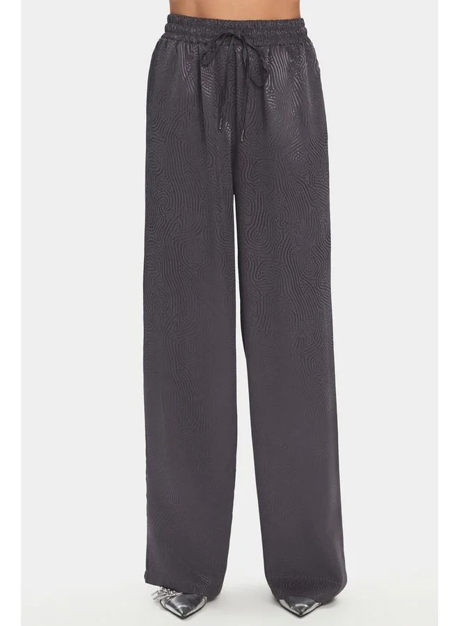 JUNE June Women Viscose Blend Self-Patterned Shirt Trouser Set Grey