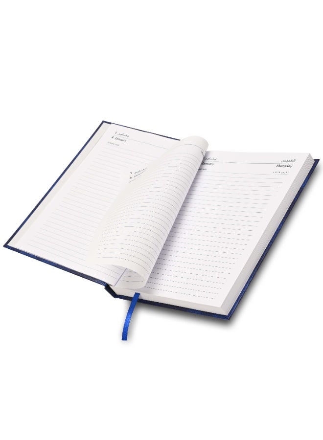 FIS 2027 A5 Diary, 148x210mm Size, Hard Cover Vinyl, 1 Day a Page Format, Saturday and Sunday Combined, English/Arabic, 60gsm White Paper, Blue Cover-FSDI90AE27BL - Image 5