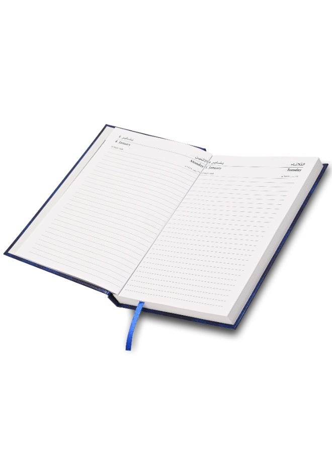 FIS 2027 A5 Diary, 148x210mm Size, Hard Cover Vinyl, 1 Day a Page Format, Saturday and Sunday Combined, English/Arabic, 60gsm White Paper, Blue Cover-FSDI90AE27BL - Image 4