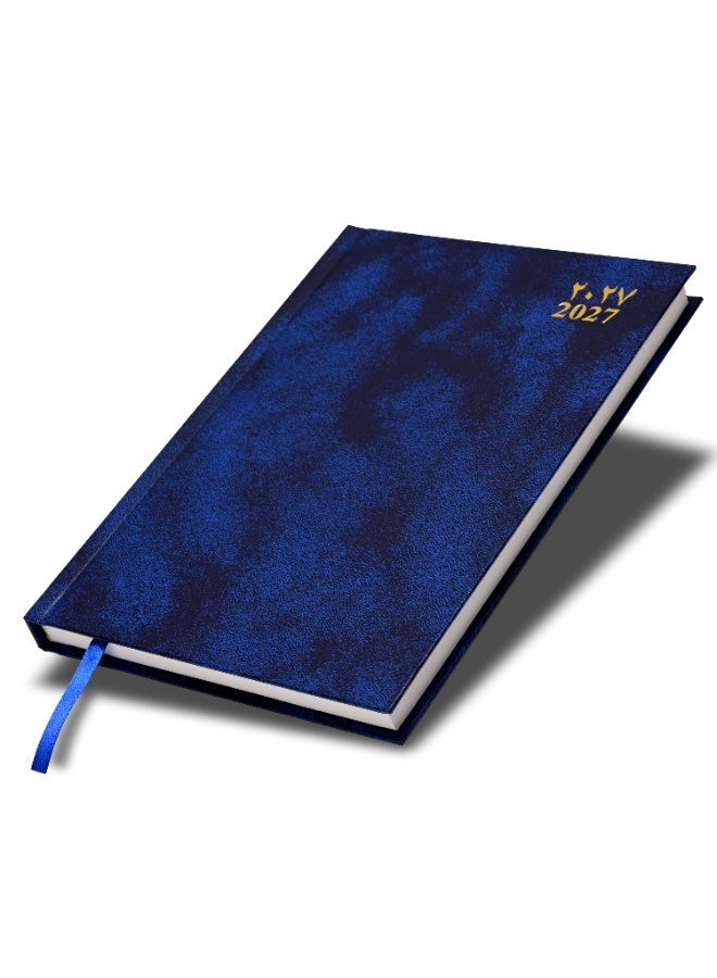 FIS 2027 A5 Diary, 148x210mm Size, Hard Cover Vinyl, 1 Day a Page Format, Saturday and Sunday Combined, English/Arabic, 60gsm White Paper, Blue Cover-FSDI90AE27BL - Image 1