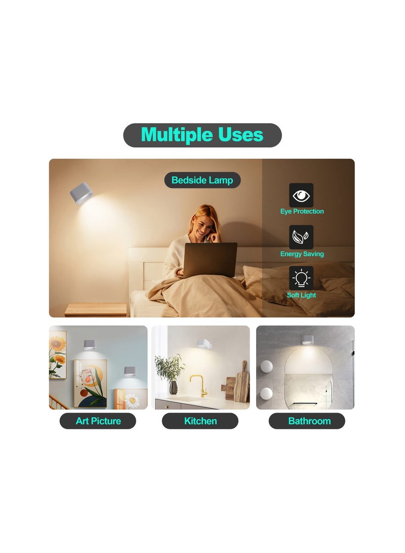 SYOSI Wall Lights, for Bedroom Living Room, Rechargeable Battery Operated LED Wall Sconces, with 3 Color Temperatures 3 Brightness Levels, Magnetic Cordless Wireless Wall Mounted Lamp, for Reading Study - Image 5