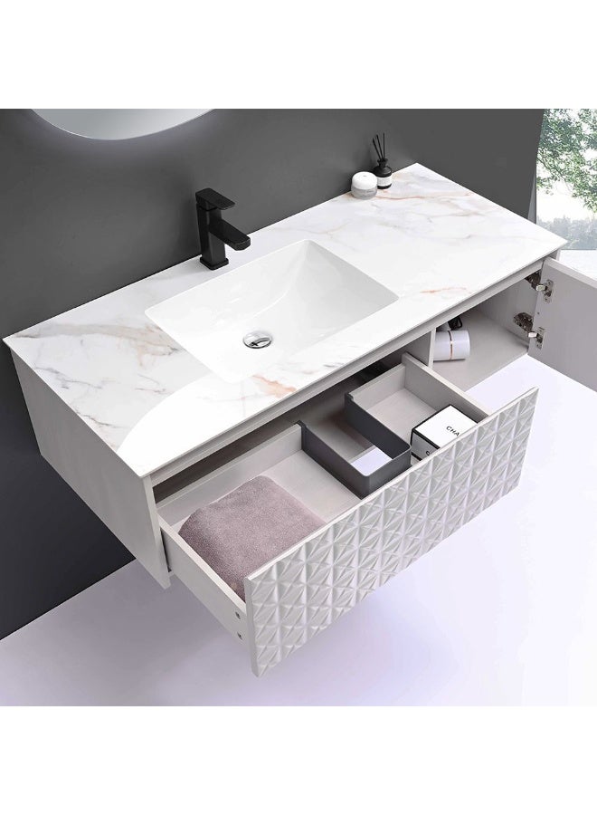 DANUBE HOME Milano Plus Vice Vanity With Mirror & Cabinet (2Pcs/Set) (120X52X34) Cm - White Finish| Single Basin Wooden/Pvc Sink Cabinet Compact Storage Cabinet For Modern Bathroom - Image 2