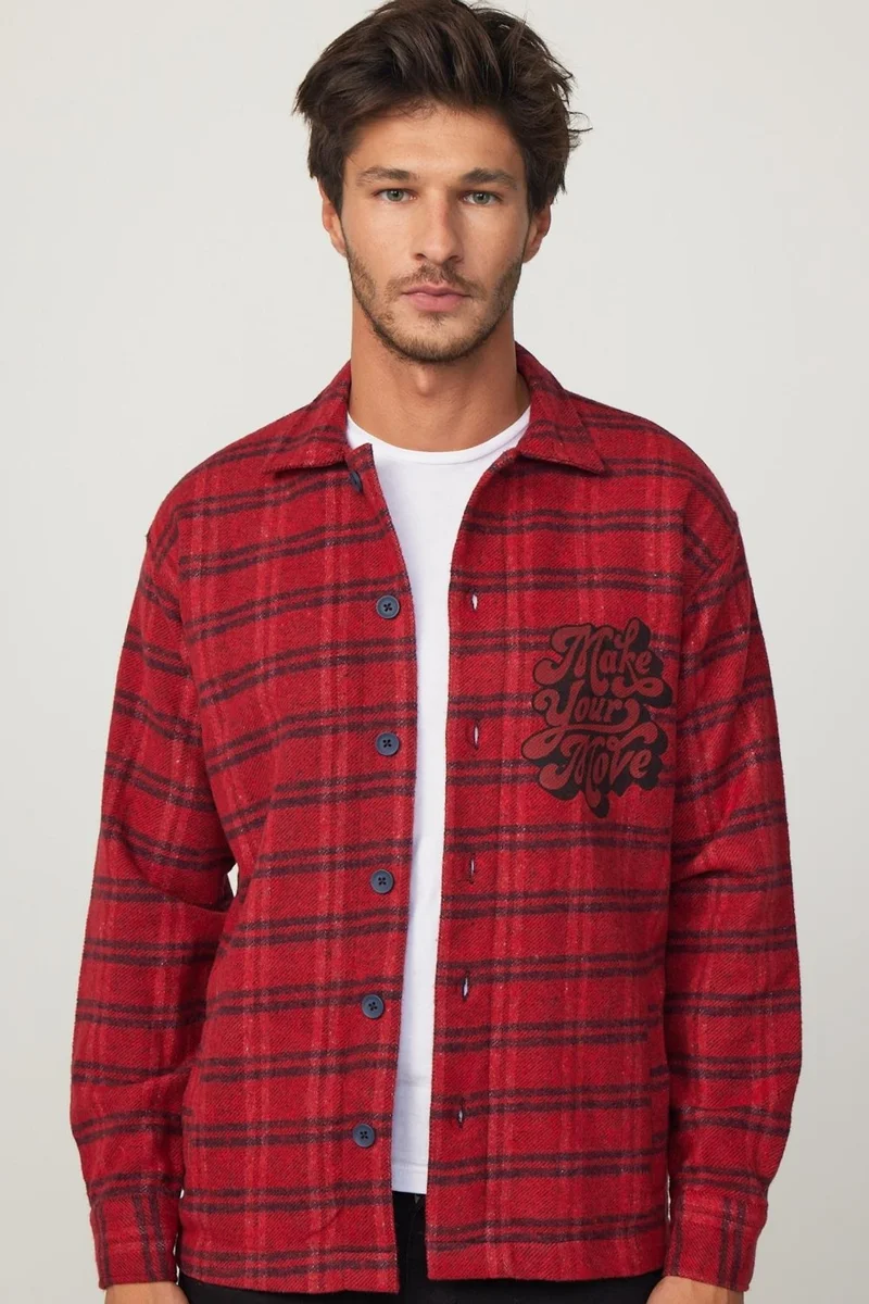 Tudors Relax Fit Winter Checkered Printed Flotilla Pocket Casual Lumberjack Red-Black Men's Shirt