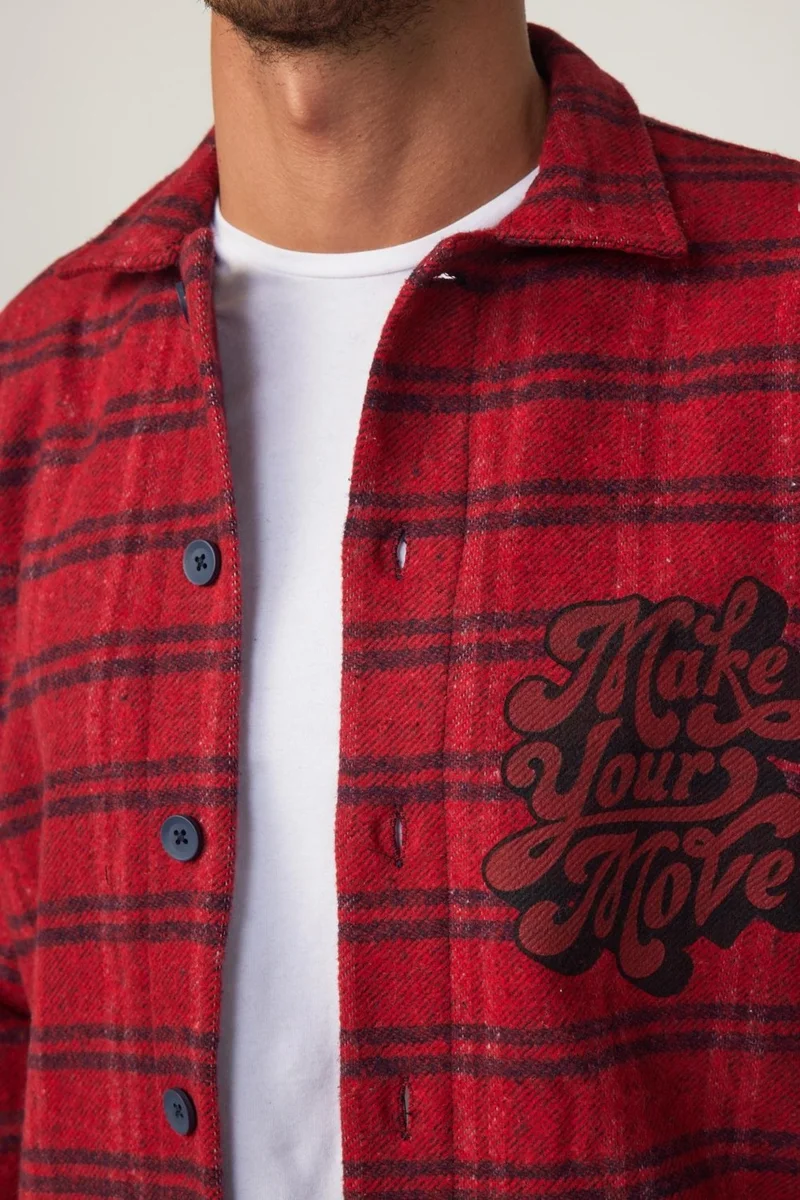 Tudors Relax Fit Winter Checkered Printed Flotilla Pocket Casual Lumberjack Red-Black Men's Shirt