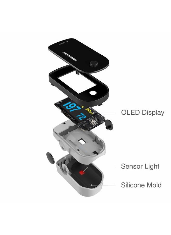 ChoiceMMed Black Dual Color OLED Finger Pulse Oximeter - Blood Oxygen Saturation Monitor with Color OLED Screen Display and Included Batteries - O2 Saturation Monitor  - Image 5