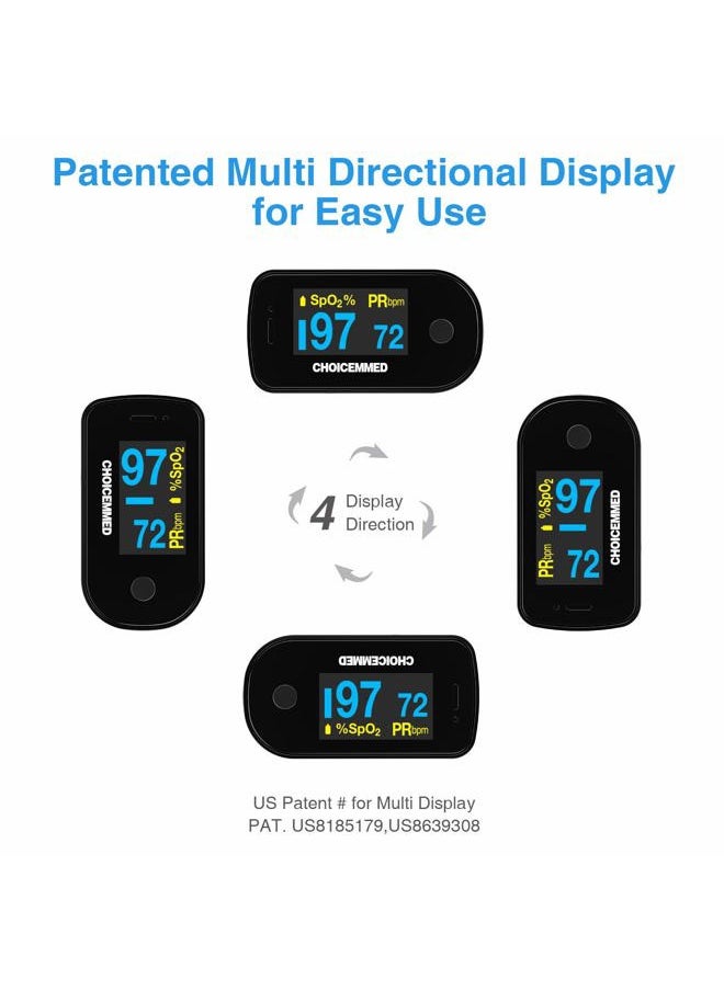 ChoiceMMed Black Dual Color OLED Finger Pulse Oximeter - Blood Oxygen Saturation Monitor with Color OLED Screen Display and Included Batteries - O2 Saturation Monitor  - Image 2