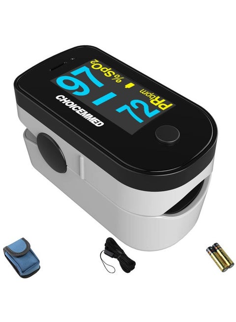 Black Dual Color OLED Finger Pulse Oximeter - Blood Oxygen Saturation Monitor with Color OLED Screen Display and Included Batteries - O2 Saturation Monitor