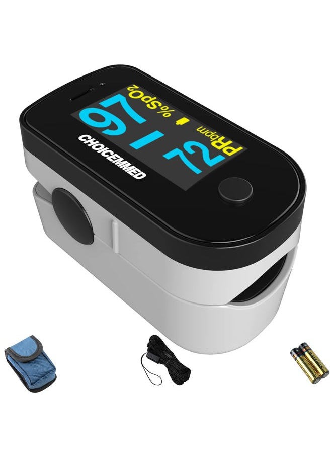 ChoiceMMed Black Dual Color OLED Finger Pulse Oximeter - Blood Oxygen Saturation Monitor with Color OLED Screen Display and Included Batteries - O2 Saturation Monitor  - Image 1