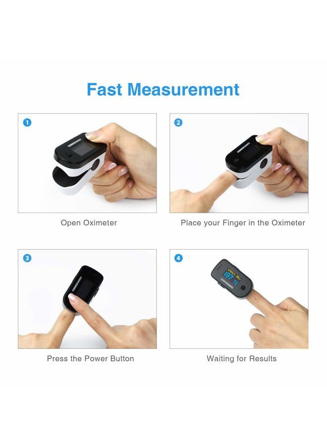 Black Dual Color OLED Finger Pulse Oximeter - Blood Oxygen Saturation Monitor with Color OLED Screen Display and Included Batteries - O2 Saturation Monitor