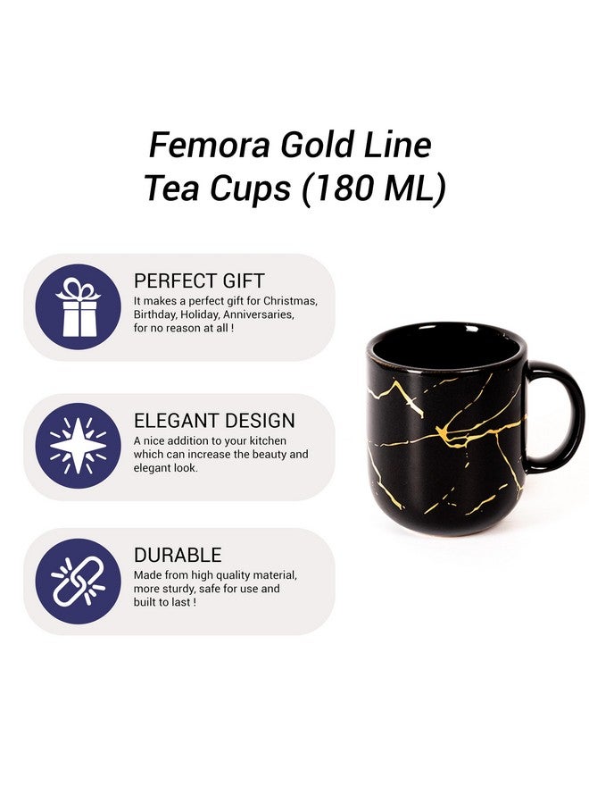 Femora 22k Liquid Gold Marble Design Ceramic Coffee Mug, Tea Cups, 180 ML, Pack of 6, Black - Image 5