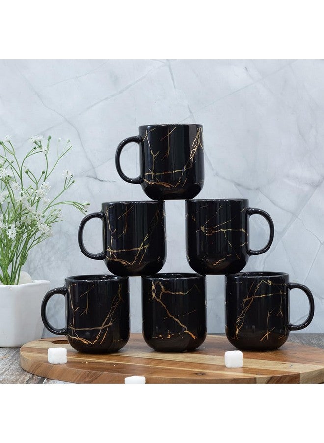 Femora 22k Liquid Gold Marble Design Ceramic Coffee Mug, Tea Cups, 180 ML, Pack of 6, Black - Image 1