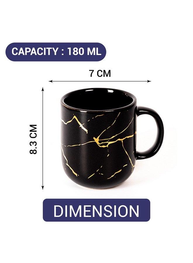 Femora 22k Liquid Gold Marble Design Ceramic Coffee Mug, Tea Cups, 180 ML, Pack of 6, Black - Image 3