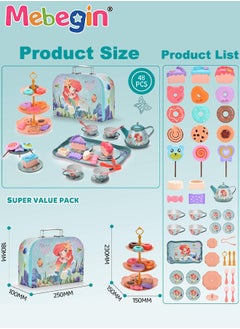 MEBEGIN 48pc Mermaid Tea Party Set for Little Girls,Birthday Gifts for Age 3 4 5 6 Year Old Girls,Pretend Tin Teapot, Cups, Plates,and Food Sweet Treats Playset for Princess Tea Time Play Kitchen Toys  - Image 3