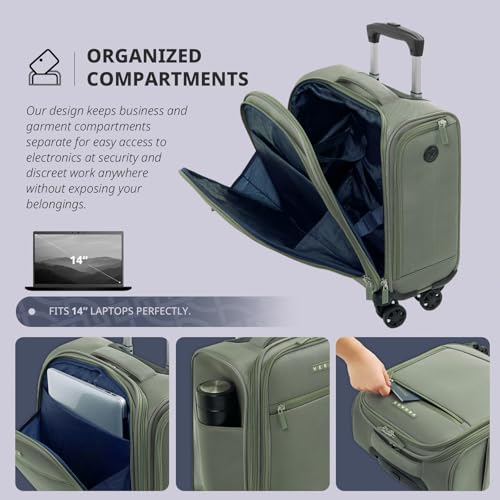 Verage Underseat Carry On Luggage with Wheels,14.5-Inch Spinner Small Suitcase, Softside Lightweight Travel Bag for Men and Women, Airplane Carry On Bag, Sage Green - Image 5