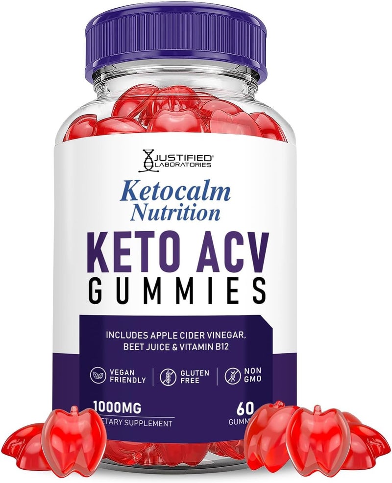 Justified Laboratories Ketocalm Nutrition Keto ACV Apple Cider Vinegar Formulated with Pomegranate Beet Juice Powder B12 Vegan Non GMO 60 Gummies - Image 1