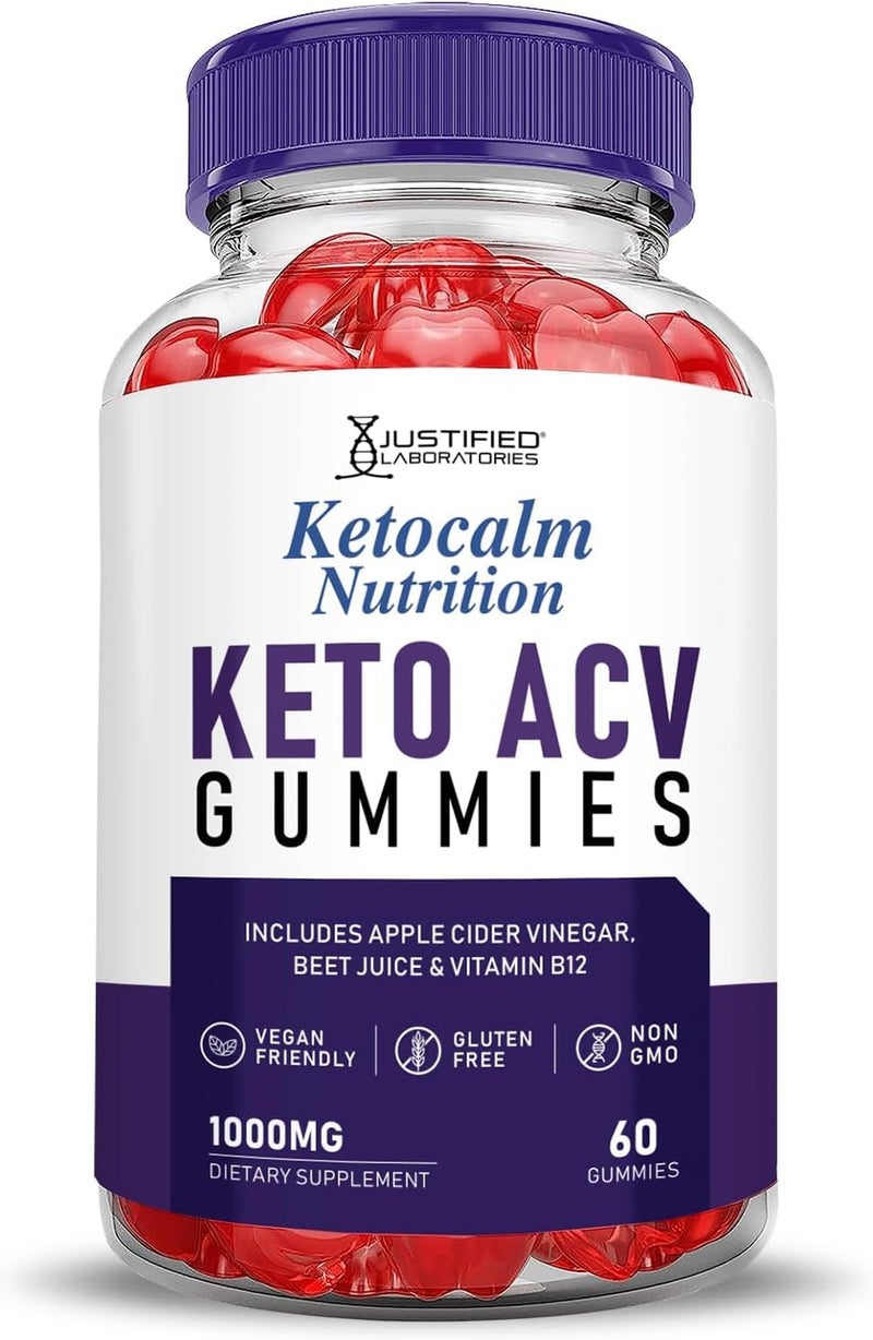Justified Laboratories Ketocalm Nutrition Keto ACV Apple Cider Vinegar Formulated with Pomegranate Beet Juice Powder B12 Vegan Non GMO 60 Gummies - Image 5
