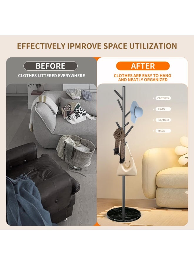 Arabest Metal Modern Coat Rack Stand, Sturdy Freestanding Coat Rack with Natural Marble Base, Black Coat Racks and Coat Hall Tree Hanger Stand for Entryway, Hallway, Office (Black Marble base) - Image 4