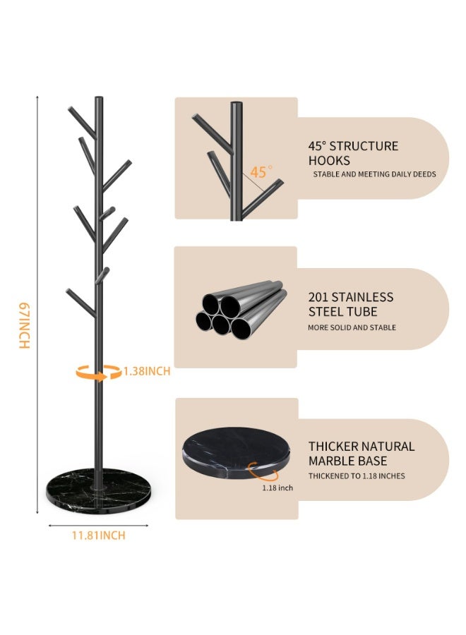 Arabest Metal Modern Coat Rack Stand, Sturdy Freestanding Coat Rack with Natural Marble Base, Black Coat Racks and Coat Hall Tree Hanger Stand for Entryway, Hallway, Office (Black Marble base) - Image 2