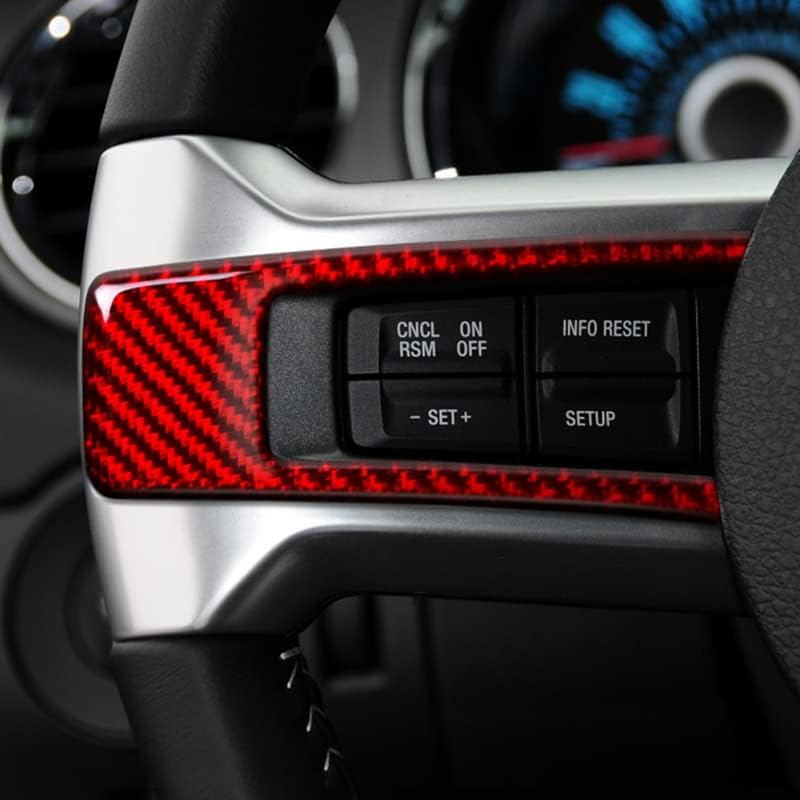 QASULER Red Carbon Fiber Steering Wheel Trim for Ford Mustang - Image 3