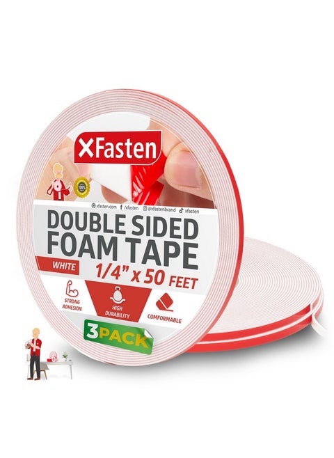 Double Sided Foam Tape For Crafts Card Making 1/4 Inch X 50 Feet 3-Pack 150Ft Total Foam Tape Craft Double Sided Foam Tape Heavy Duty Double Sided Foam Mounting Tape Double Sided