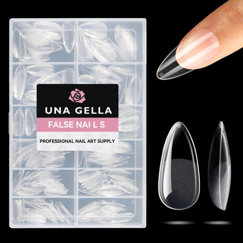 UNA GELLA نصائح أظافر جيل لوز متوسط نصف مات 312 قطعة أظافر جيل لوز بدون منحنى C أظافر مزيفة شفافة فعالة لتمديد الأظافر لفن DIY صالون بمستوى ضغط على الأظافر 12 حجمًا