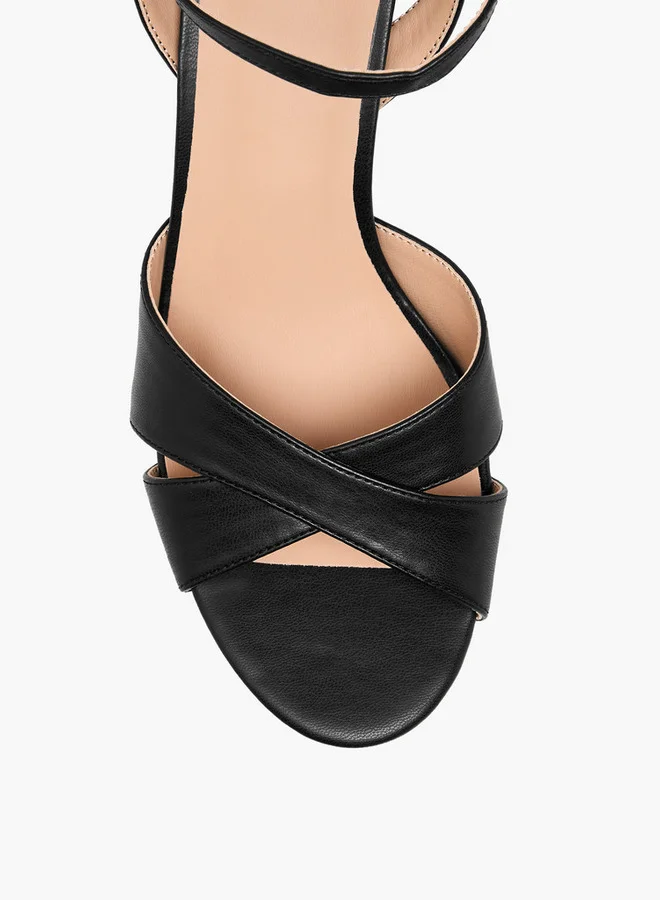 Flora Bella By Shoexpress Cross Strap Metallic Block Heel Sandals with Buckle Closure