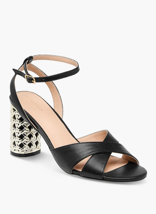 فلورا بيلا من شو إكسبرس Cross Strap Metallic Block Heel Sandals with Buckle Closure
