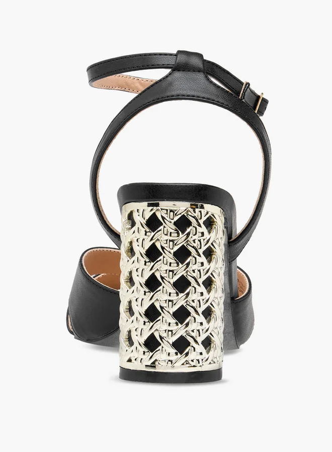 Flora Bella By Shoexpress Cross Strap Metallic Block Heel Sandals with Buckle Closure