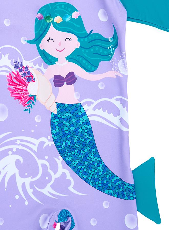 بيبي كلو بدلة سباحة بناتي بنفسجي حورية البحر قطعتين مع قبعة - Image 4