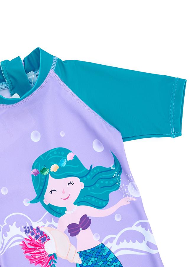 بيبي كلو بدلة سباحة بناتي بنفسجي حورية البحر قطعتين مع قبعة - Image 5