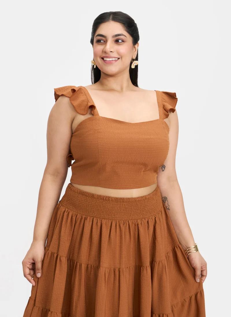 فيرجيو Bubble Crepe Brunchwear Ruffle Strap Tops for Women