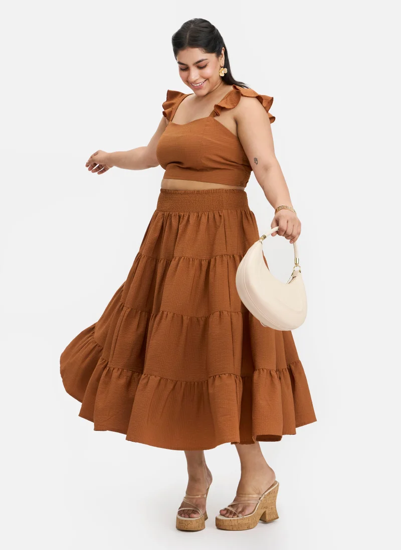فيرجيو Bubble Crepe Brunchwear Ruffle Strap Tops for Women