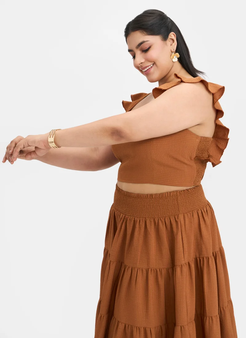 Virgio Bubble Crepe Brunchwear Ruffle Strap Tops for Women