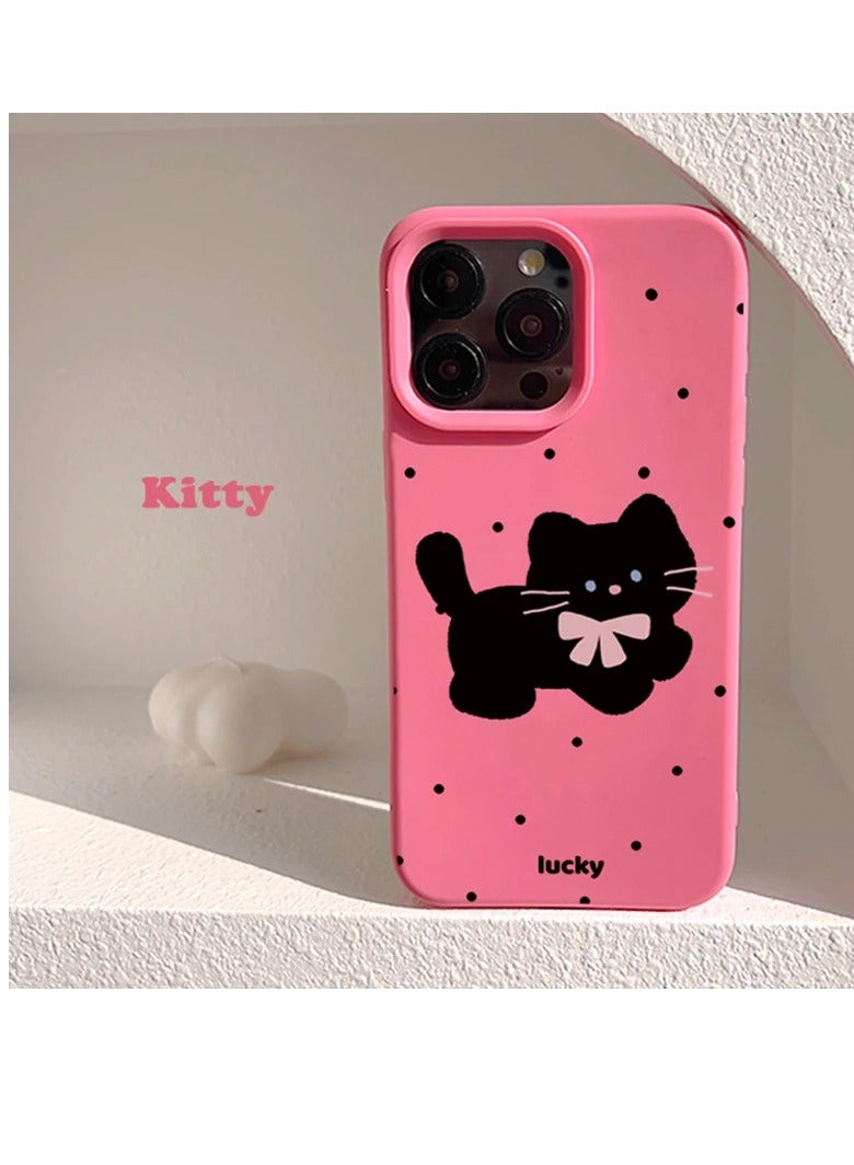 NIBEMINENT Polka Dot Bow Black Cat Protective TPU Case Cover For IPhone 16 Plus, Pink