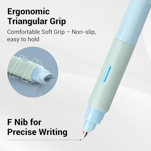 WRITECH Soft Grip Fountain Pen: Black Ink Fine Nib Pen with 1 Replacement Nib Set and 3 Ink Cartridges Smooth Writing for Calligraphy Journaling Gift (Blue) - Image 2
