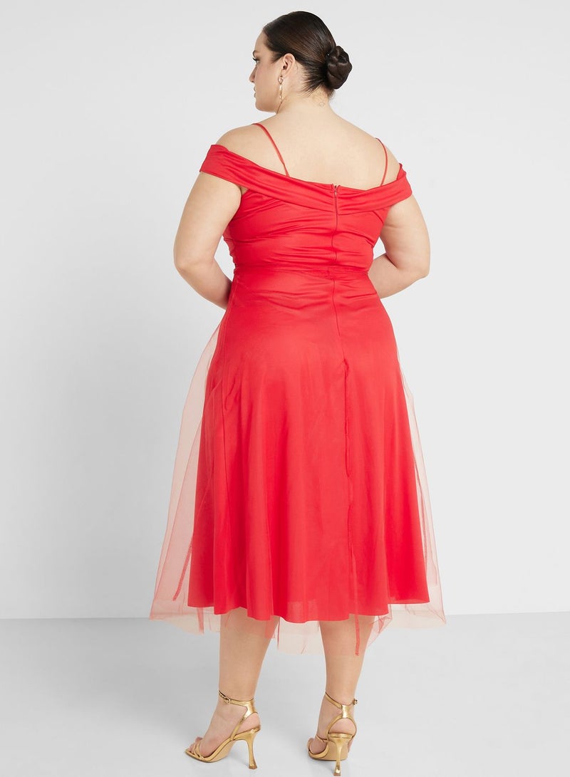 Ella Limited Curve Tulle Overlay Midi Dress - Image 2