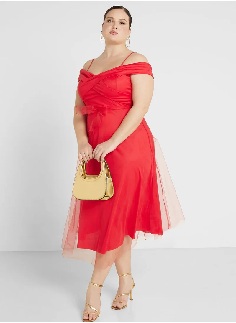 ايلا ليمتد كيرف Cold Shoulder Fit & Flare Belted Dress